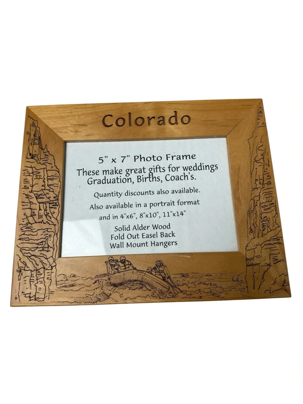 Vintage Colorado photo frame raftin Alder Wood 5x7 custom engraved Photo frame